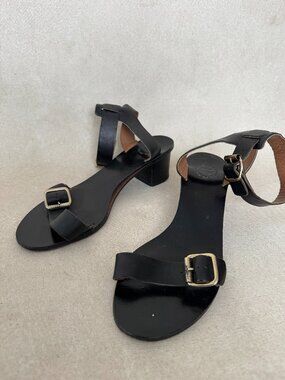 ATP Atelier Black Leather Sandals Sz 39 Made in Italy Minimal Buckle Block Heel